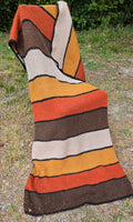 Autumn Embers handmade crochet afghan in burnt orange brown mustard cream and black, 45 by 79 inches