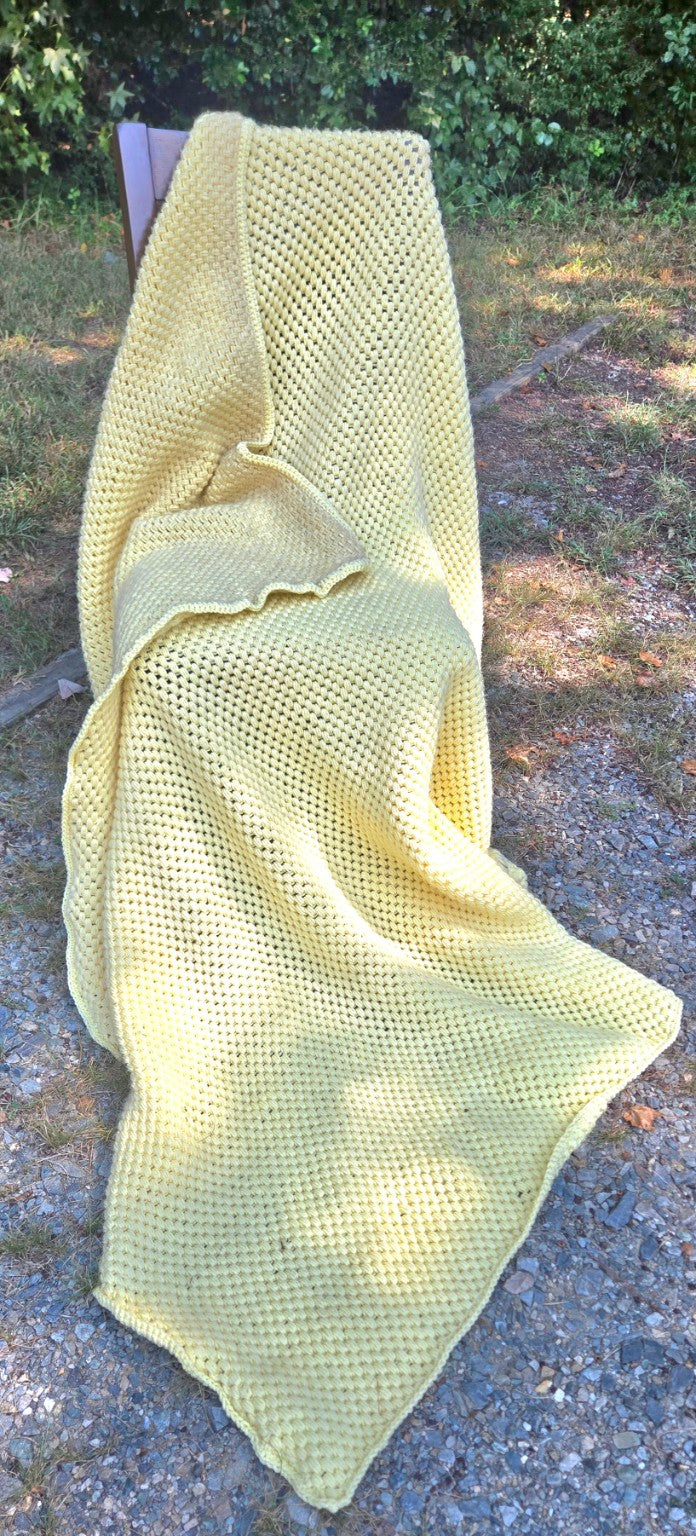 Buttercream Dreams handmade pale yellow Tunisian crochet afghan
