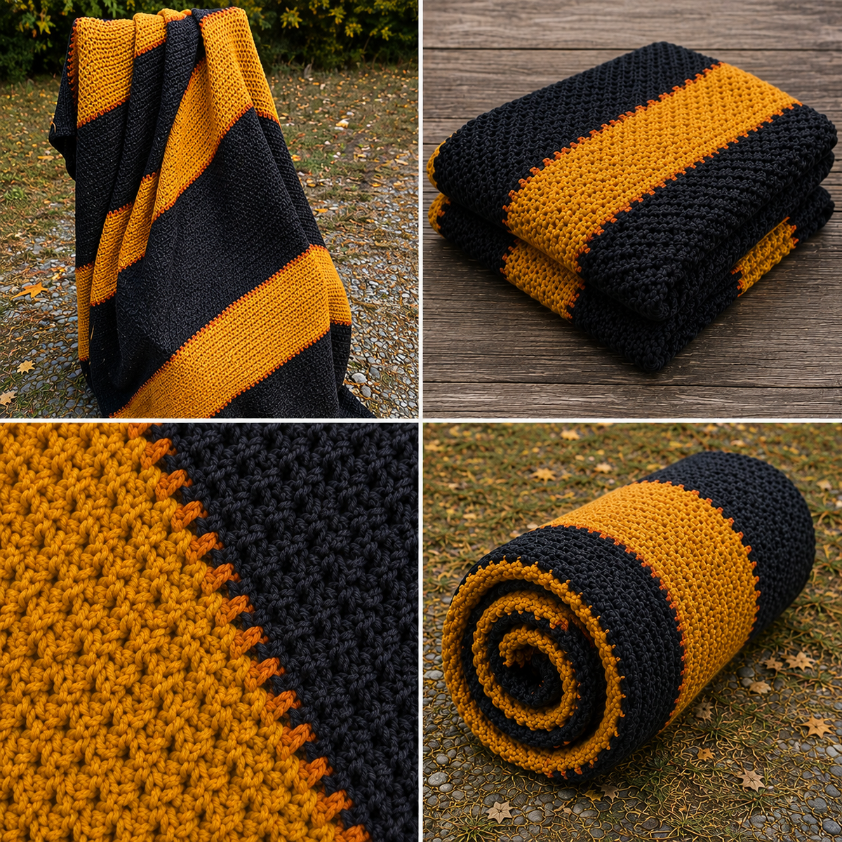 Canyon Nightfall handmade crocheted afghan four-photo detail collage