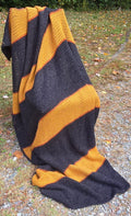 Handmade crochet Afghan blanket in charcoal gray and canyon orange stripes - Canyon Nightfall