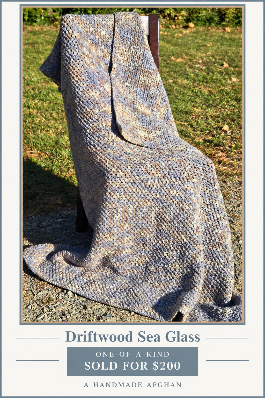 Driftwood Sea Glass one-of-a-kind handmade afghan sold for $200