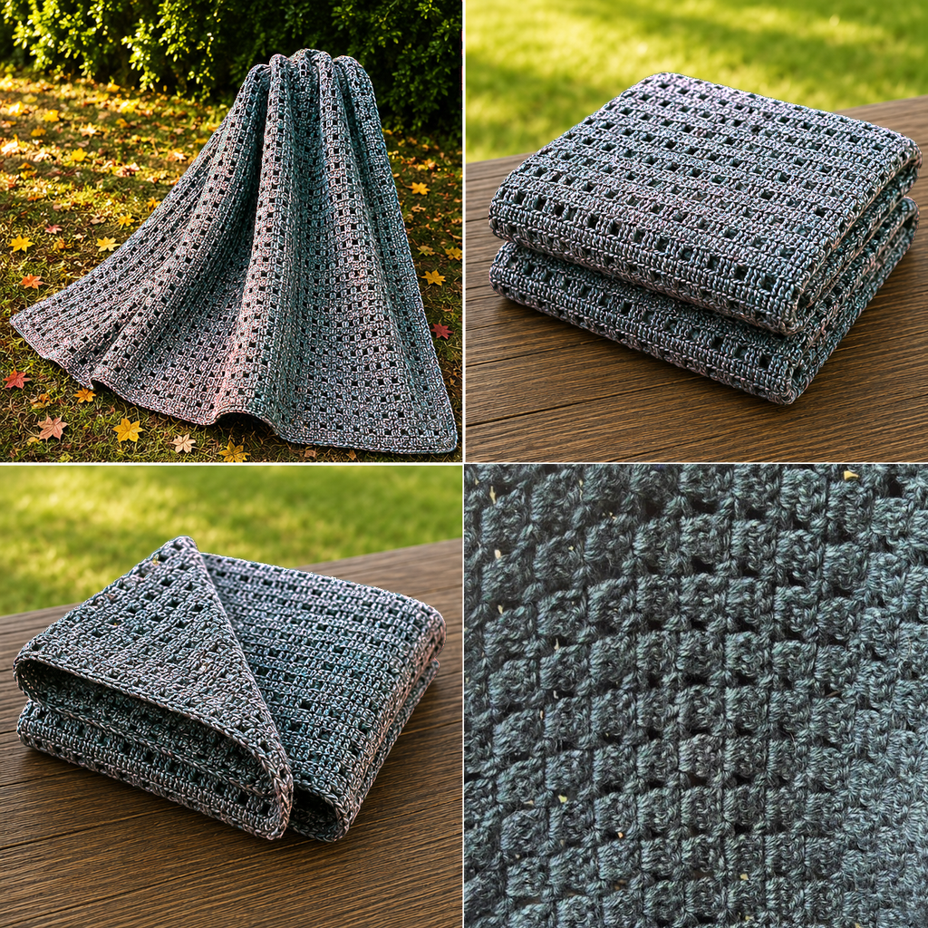 Emerald Echo handmade crocheted afghan four-photo detail collage