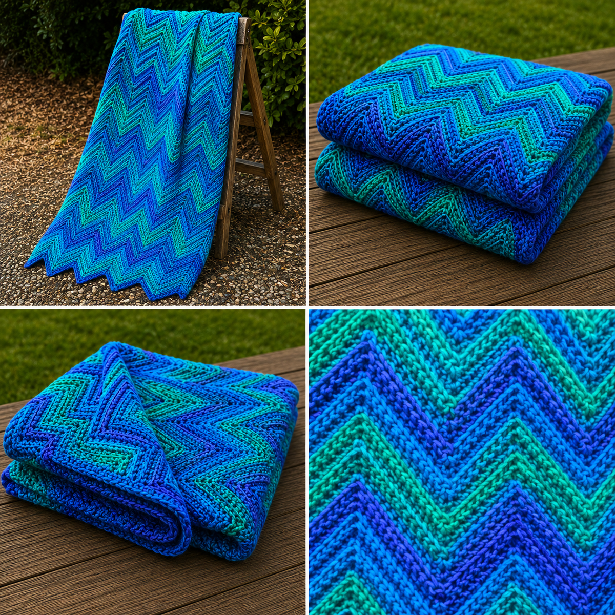 Hawaiian Dreams handmade chevron afghan four-photo collage