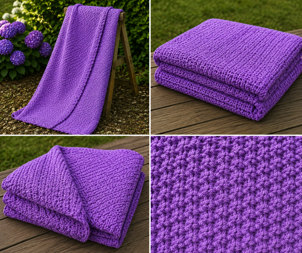 Lilac Breeze handmade purple afghan four-photo collage