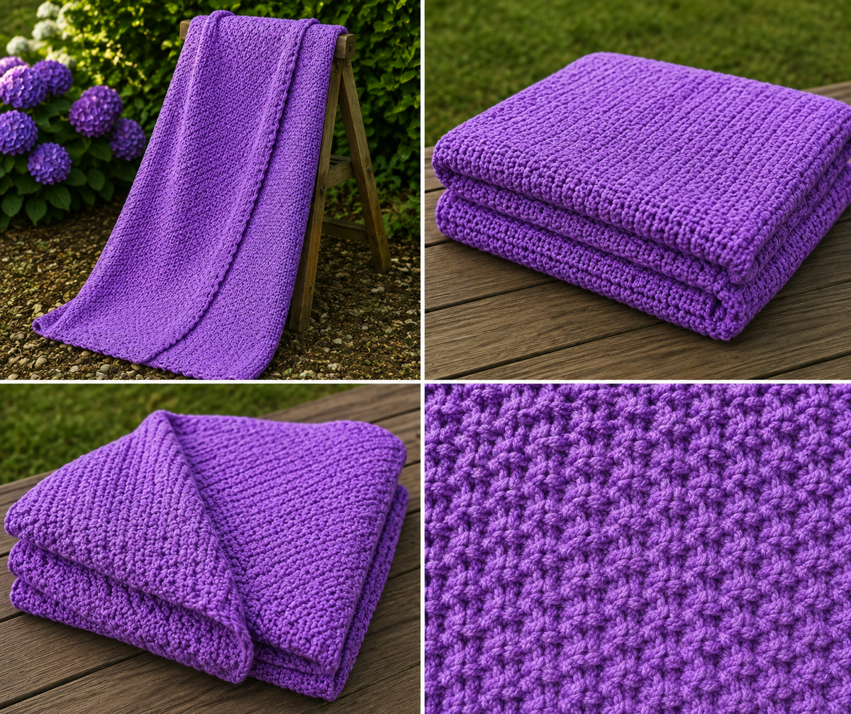 Lilac Breeze handmade purple afghan four-photo collage