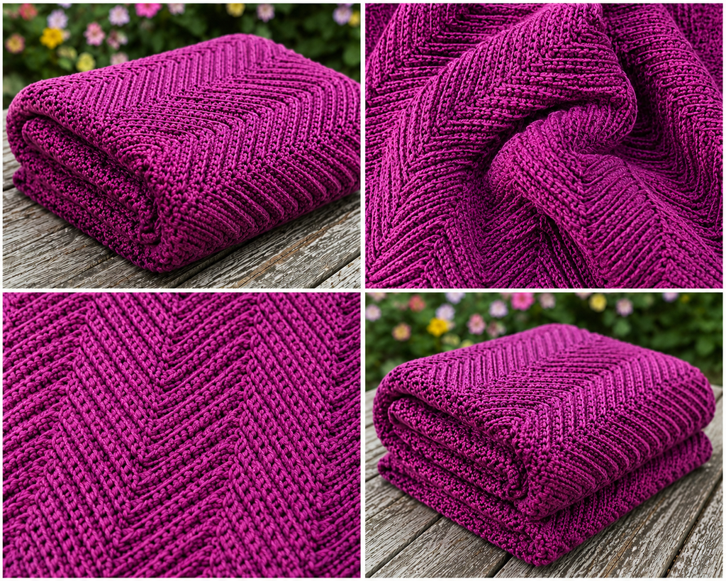 Orchid Shadow handmade crocheted afghan four pattern and folded detail views