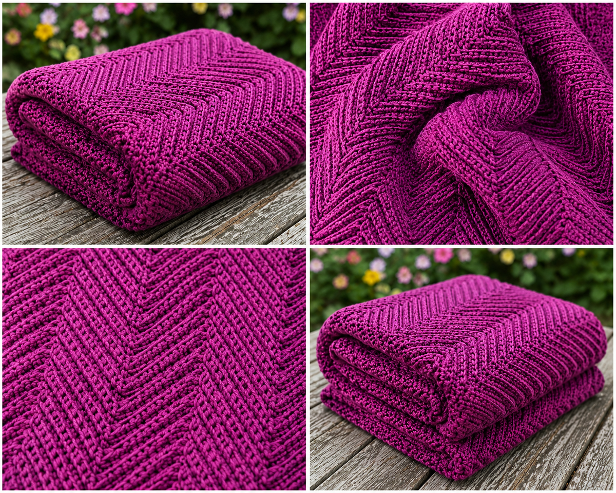 Orchid Shadow handmade crocheted afghan four pattern and folded detail views