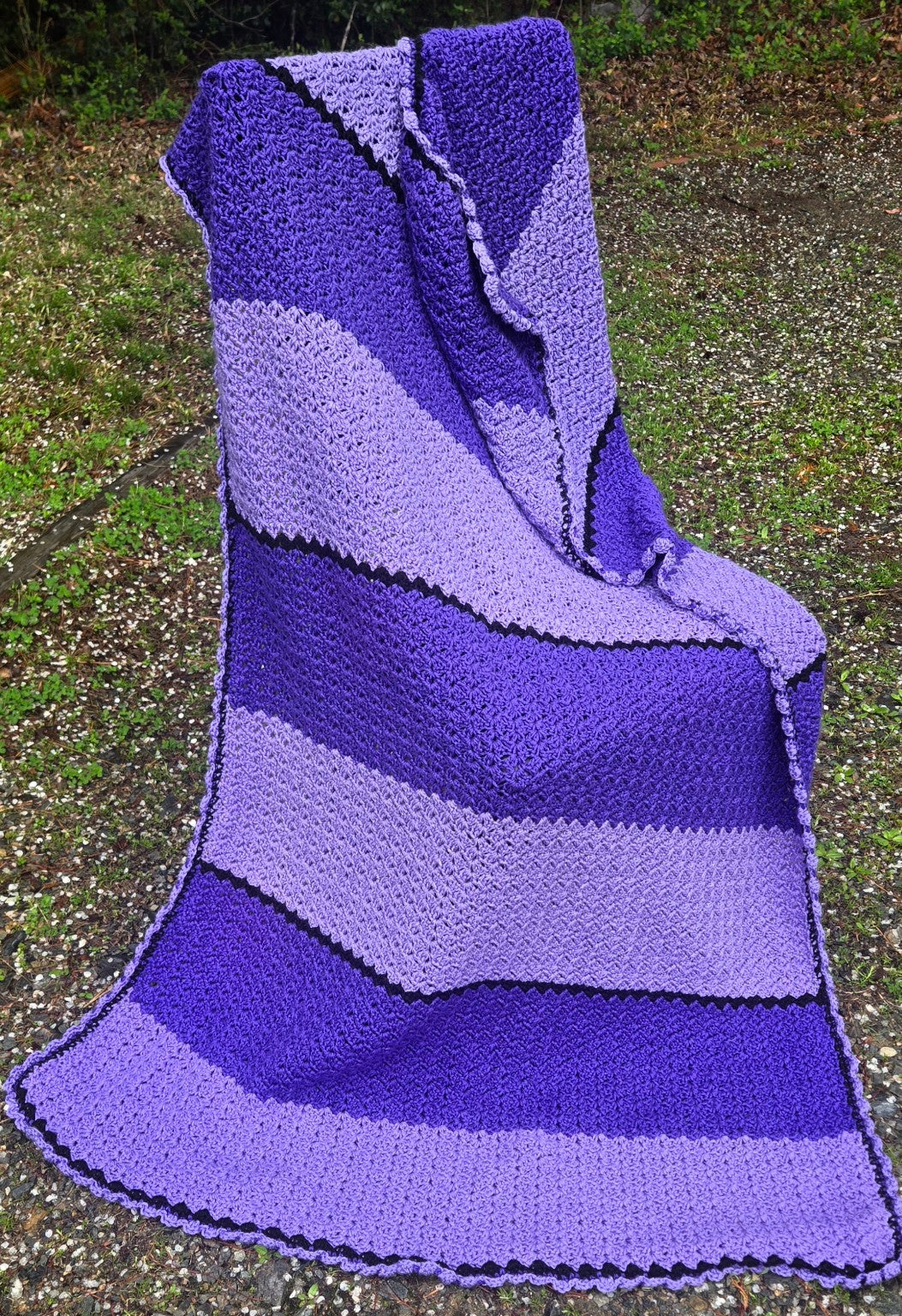 Purple Passion handmade purple and lavender crochet afghan, 36 by 72 inches