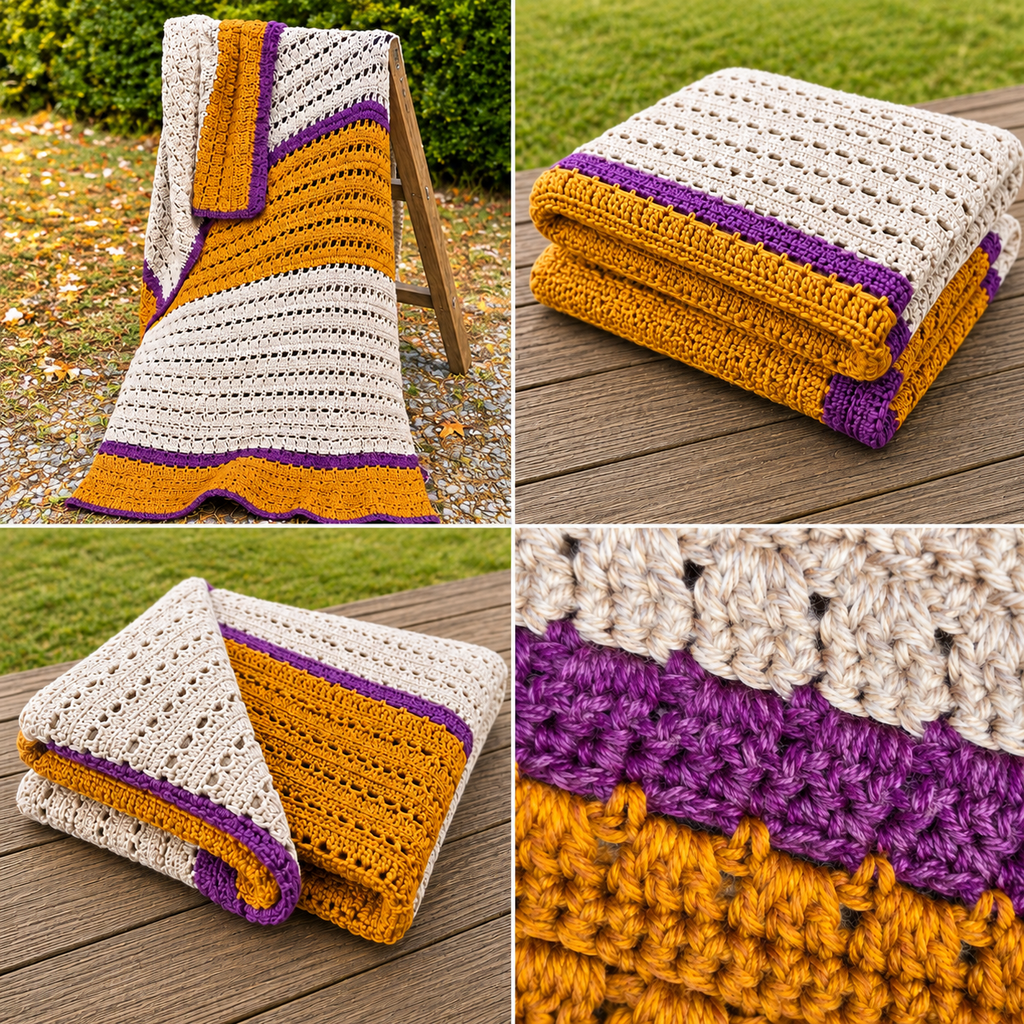 Saffron Sunset handmade afghan four-photo collage