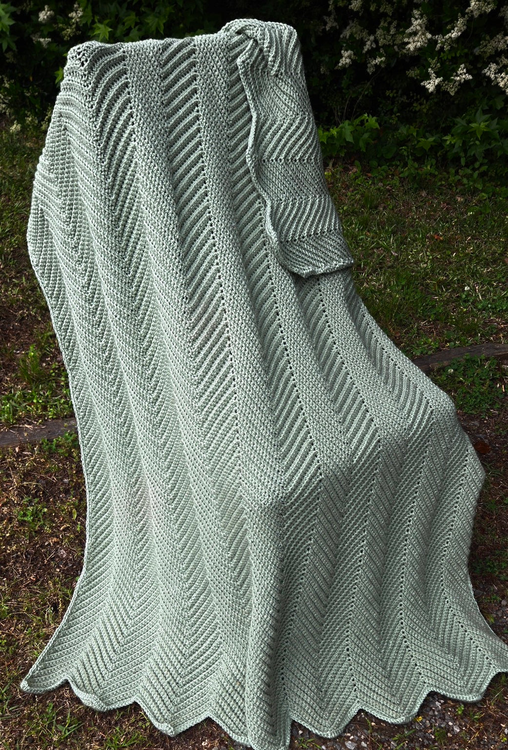 Sage Meadow handmade sage green crochet afghan, 45 by 66 inches