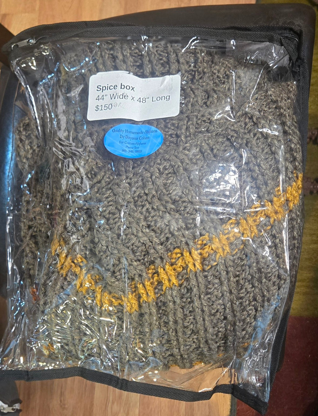 Spice Box handmade afghan in its protective storage case
