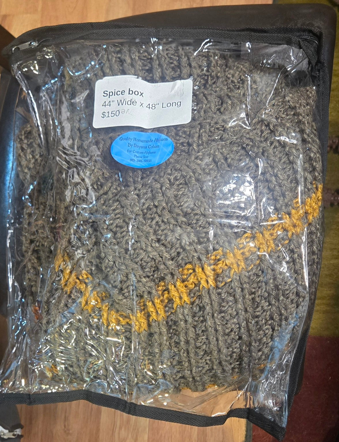 Spice Box handmade afghan in its protective storage case