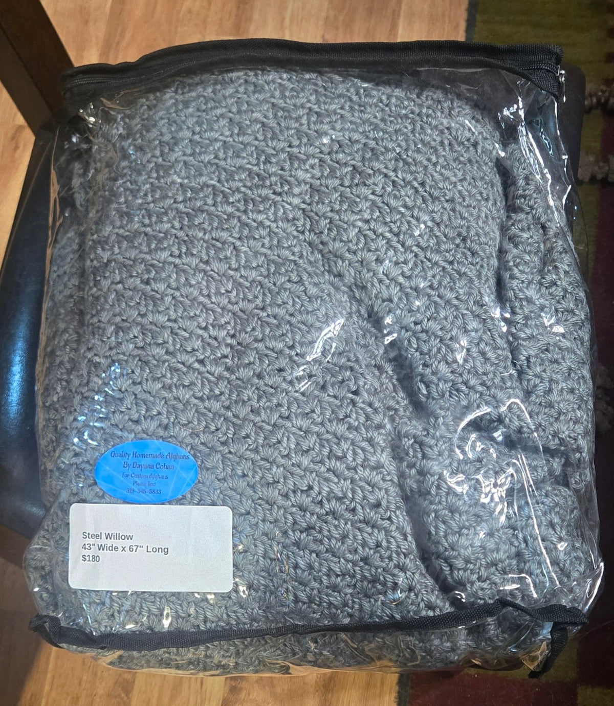 Steel Willow handmade afghan in its protective storage case