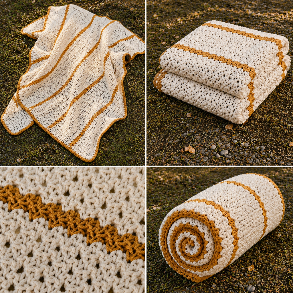 Summer Solstice handmade cotton afghan four-photo collage