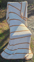 Summer Solstice handmade 100% cotton crochet afghan, cream and golden tan, 42 by 70 inches