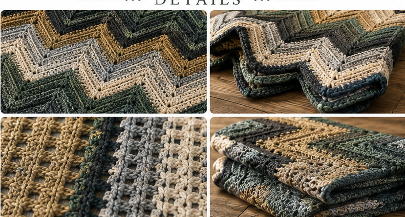 Vintage Autumn handmade afghan - four detail photos only