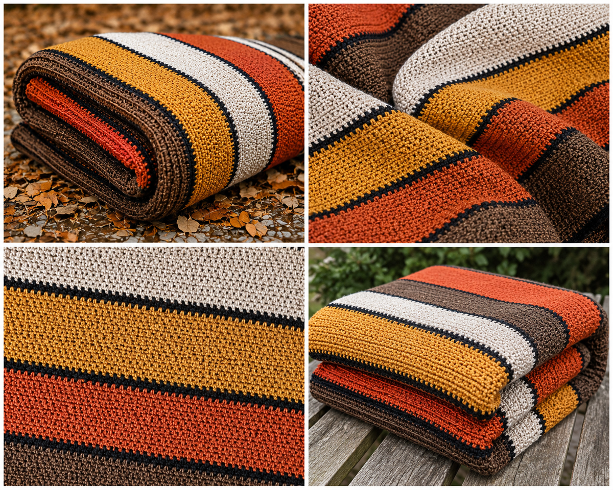 Vintage Campfire handmade crocheted afghan pattern and folded detail views