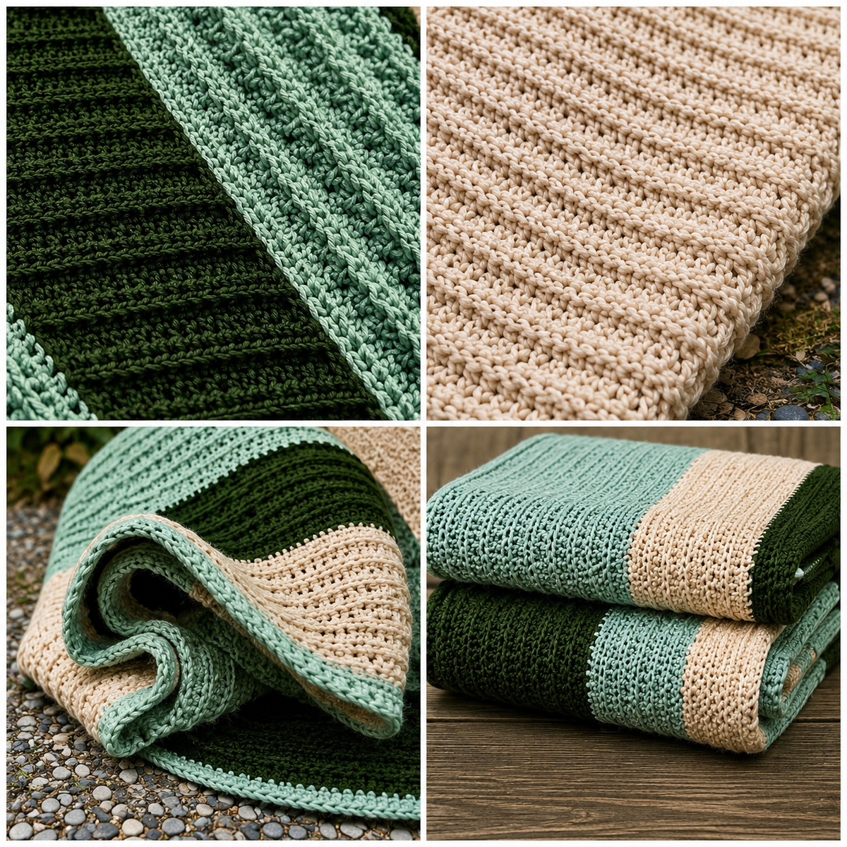 Woodland Canopy crochet detail collage with four close-up photos